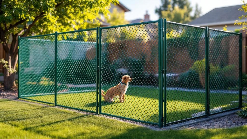 green vinyl-coated chain link fence - 4-foot dog fence installation by professional fence contractor in Denver, Colorado