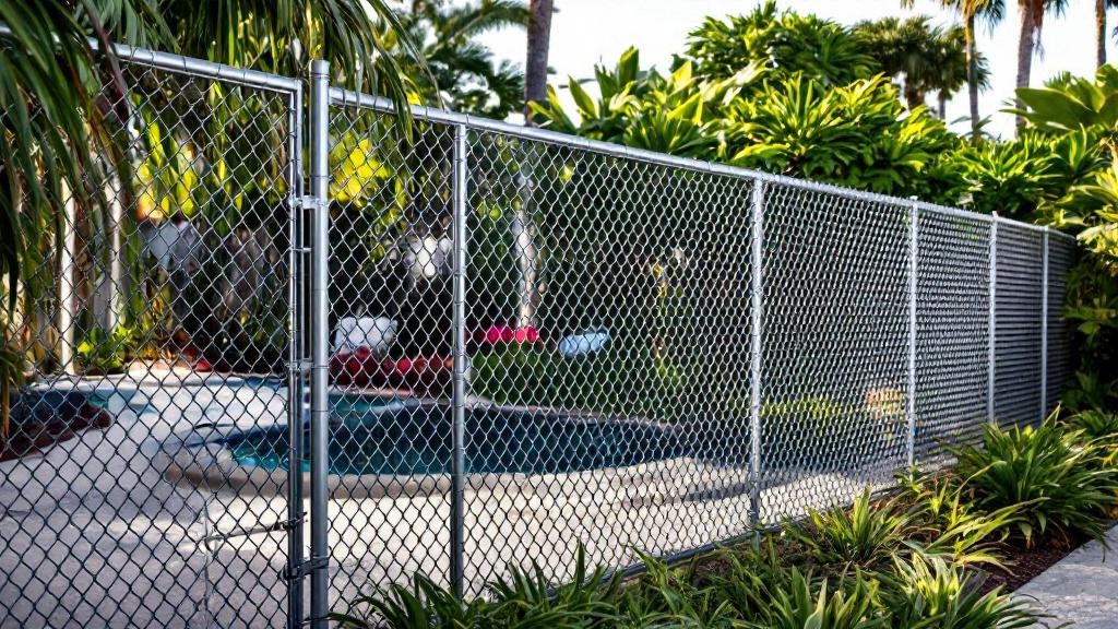 galvanized chain link fence - 5-foot pool fence installation by professional fence contractor in Miami, Florida
