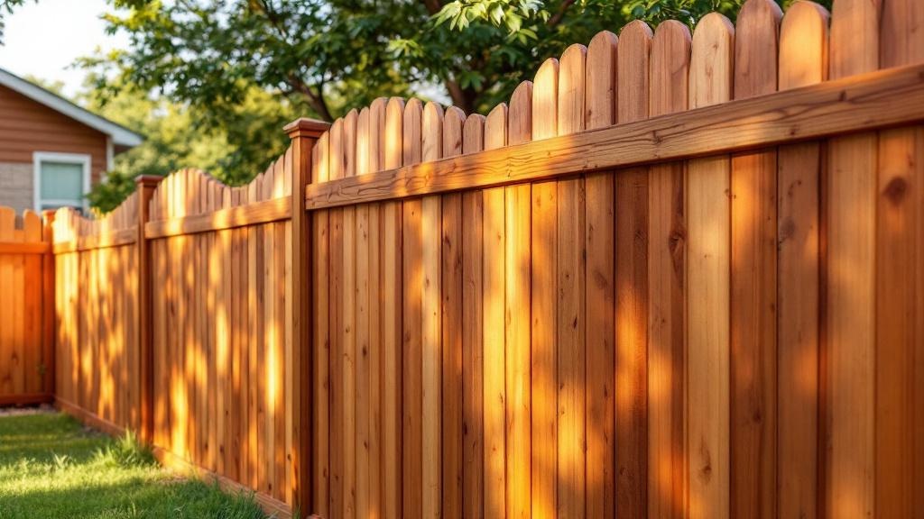 Western Red Cedar dog-ear privacy fence - 8-foot honey oak stained wood fence installation in Austin, Texas