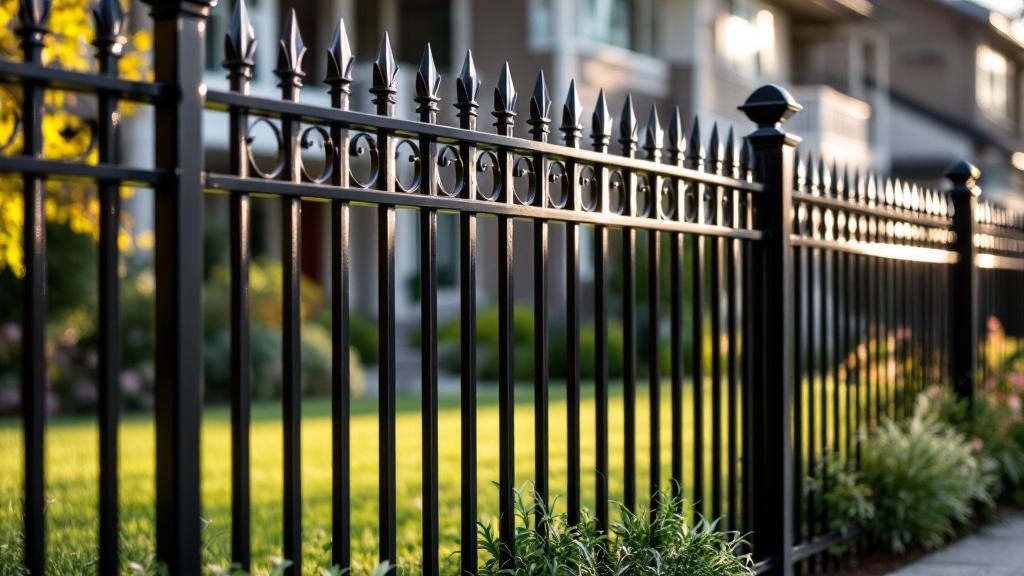 black aluminum flat-top ornamental fence - 6-foot decorative metal fence for front yard boundary in Seattle, Washington
