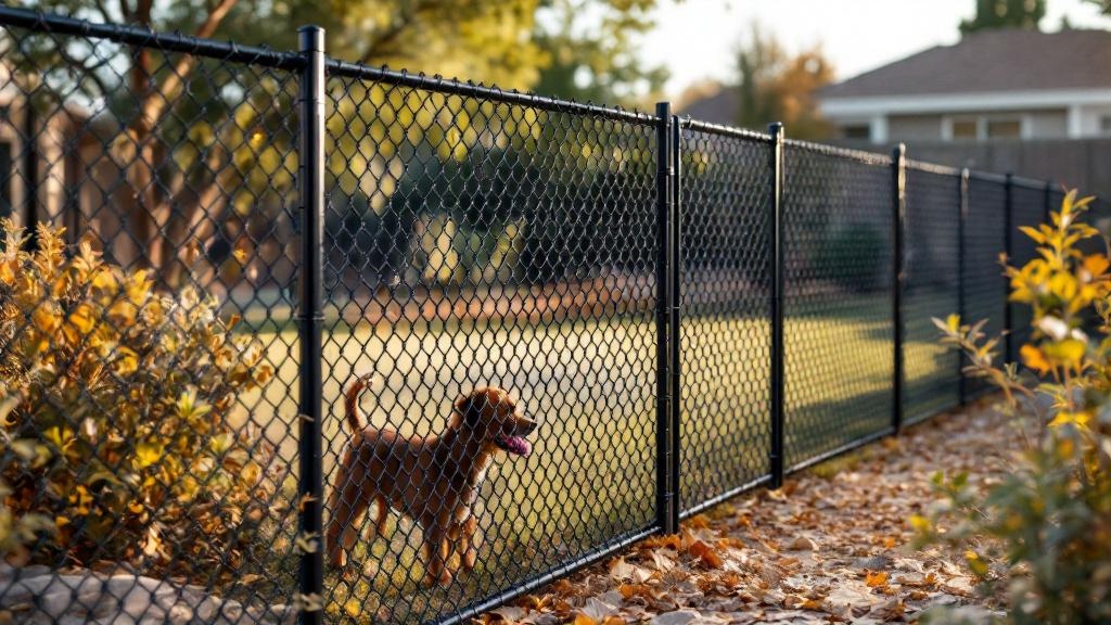 black vinyl-coated chain link fence - 6-foot dog fence installation by professional fence contractor in Denver, Colorado