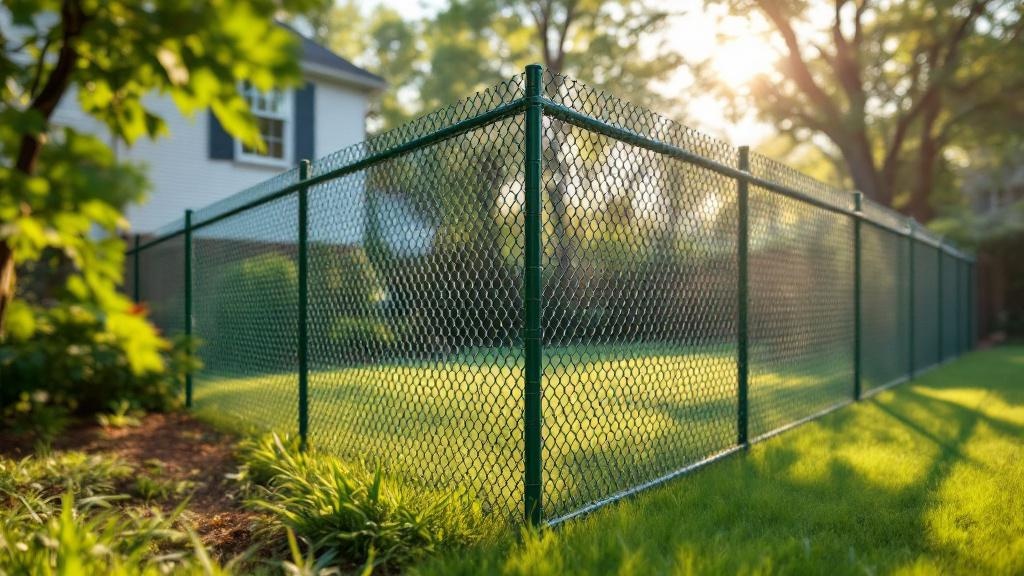 green vinyl-coated chain link fence - 6-foot boundary fence installation by professional fence contractor in Raleigh, North Carolina