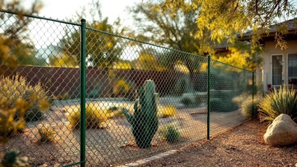 green vinyl-coated chain link fence - 4-foot boundary fence installation by professional fence contractor in Phoenix, Arizona