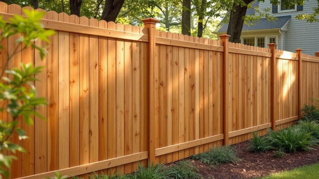 Pressure-Treated Pine shadowbox privacy fence - 8-foot honey oak stained wood fence installation in Atlanta, Georgia
