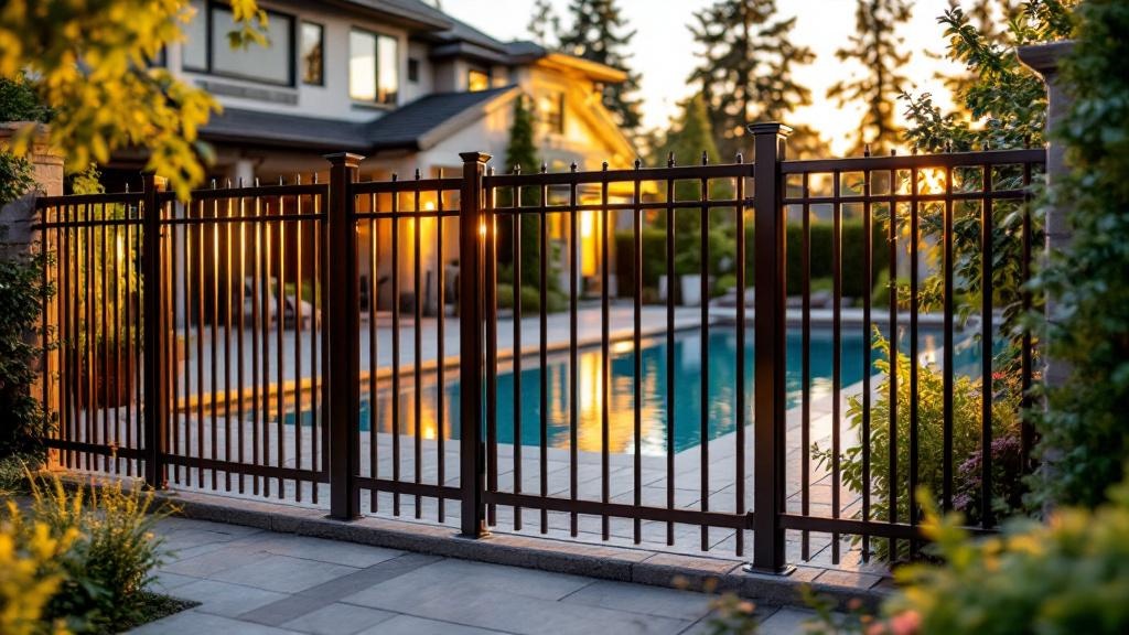 bronze aluminum flat-top ornamental fence - 5-foot decorative metal fence for pool enclosure in Seattle, Washington