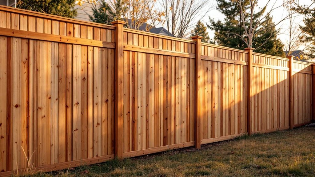 Western Red Cedar shadowbox privacy fence - 6-foot natural cedar stained wood fence installation in Denver, Colorado