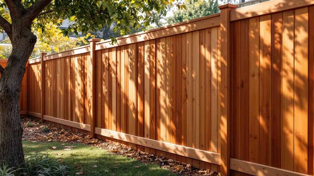 Western Red Cedar shadowbox privacy fence - 6-foot natural cedar stained wood fence installation in San Diego, California