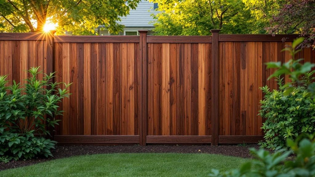 Western Red Cedar shadowbox privacy fence - 8-foot dark walnut stained wood fence installation in Portland, Oregon