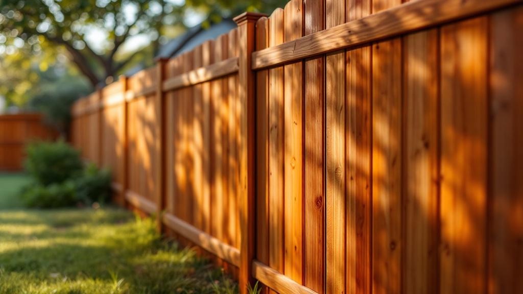 Western Red Cedar board-on-board privacy fence - 8-foot honey oak stained wood fence installation in Austin, Texas