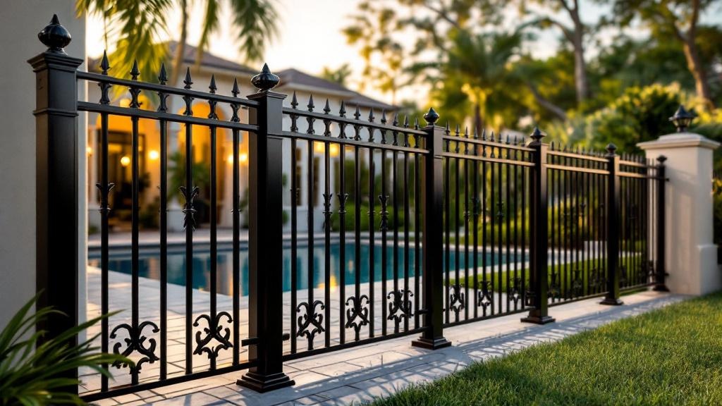 black aluminum flat-top ornamental fence - 4-foot decorative metal fence for pool enclosure in Miami, Florida