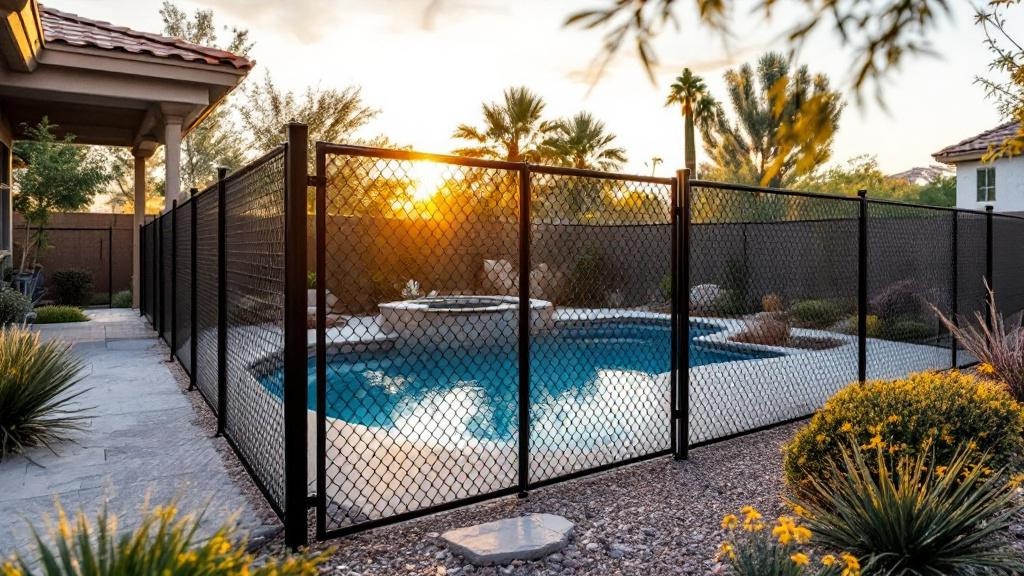 black vinyl-coated chain link fence - 8-foot pool fence installation by professional fence contractor in Phoenix, Arizona
