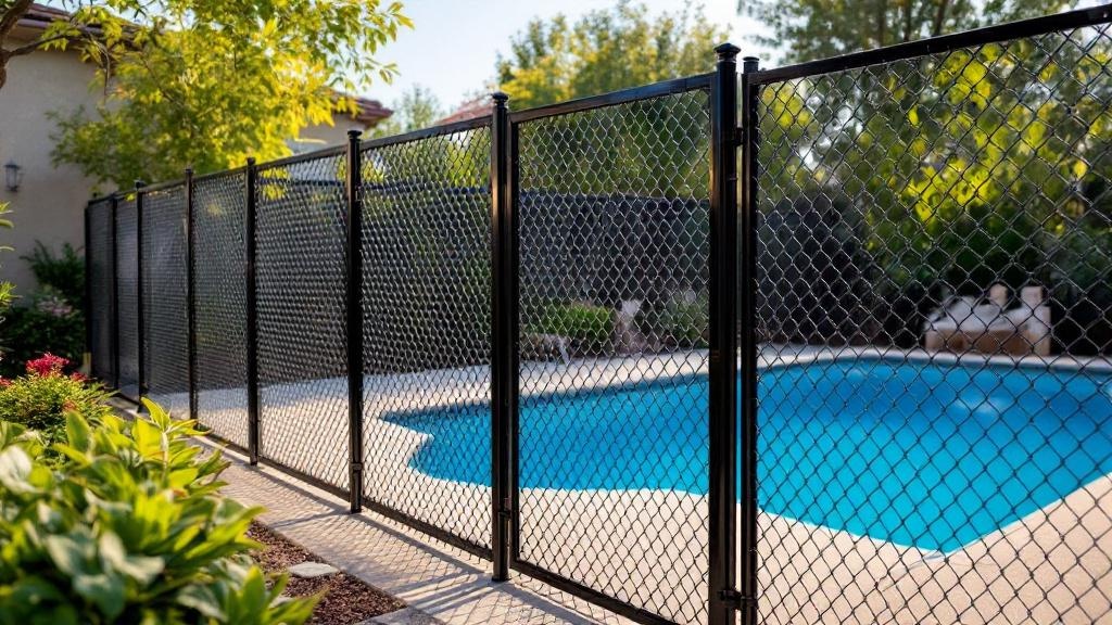 black vinyl-coated chain link fence - 6-foot pool fence installation by professional fence contractor in San Diego, California