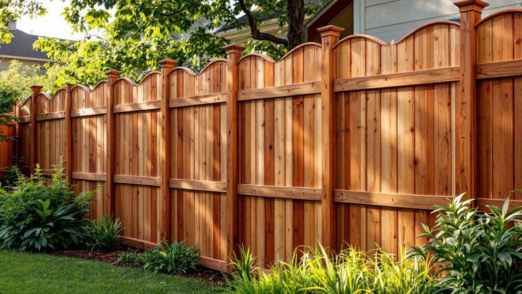 Western Red Cedar dog-ear privacy fence - 8-foot natural cedar stained wood fence installation in Atlanta, Georgia