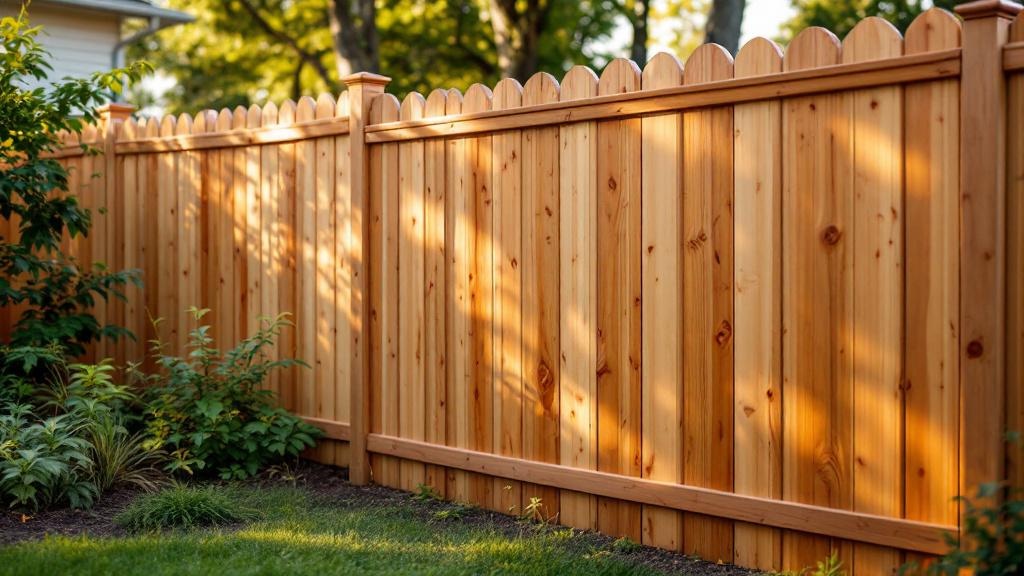 Pressure-Treated Pine dog-ear privacy fence - 8-foot natural cedar stained wood fence installation in Portland, Oregon