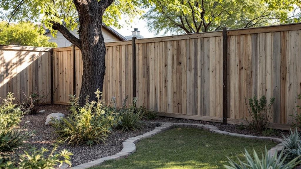 Pressure-Treated Pine shadowbox privacy fence - 6-foot weathered gray stained wood fence installation in Phoenix, Arizona