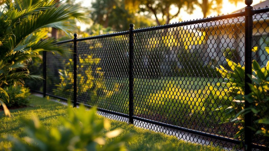 black vinyl-coated chain link fence - 4-foot boundary fence installation by professional fence contractor in Miami, Florida