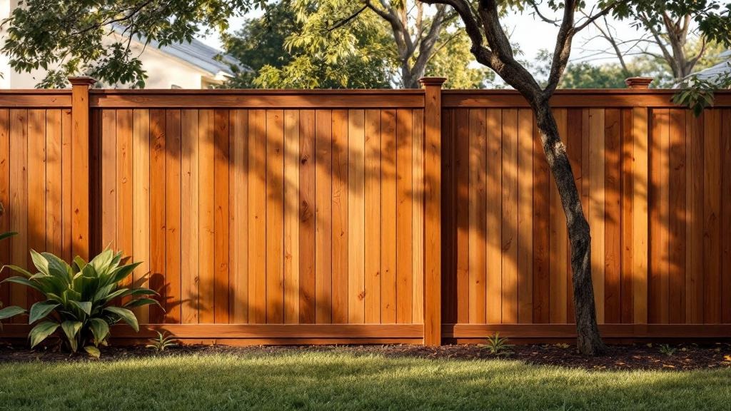 Western Red Cedar shadowbox privacy fence - 8-foot honey oak stained wood fence installation in Miami, Florida