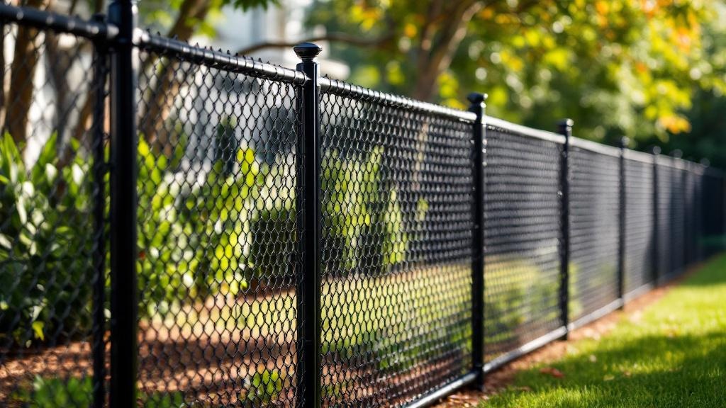 black vinyl-coated chain link fence - 5-foot boundary fence installation by professional fence contractor in Raleigh, North Carolina