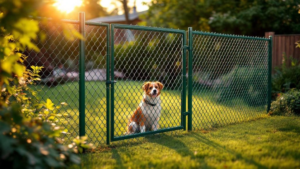 green vinyl-coated chain link fence - 4-foot dog fence installation by professional fence contractor in Portland, Oregon