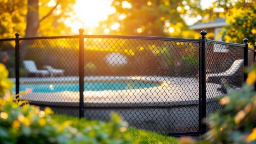 black vinyl-coated chain link fence - 6-foot pool fence installation by professional fence contractor in Seattle, Washington