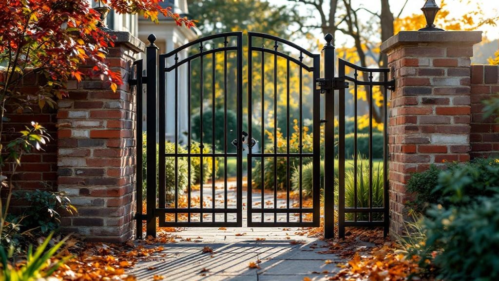 wrought iron matching fence panel walk gate - residential pedestrian gate with black iron hardware in Raleigh, North Carolina