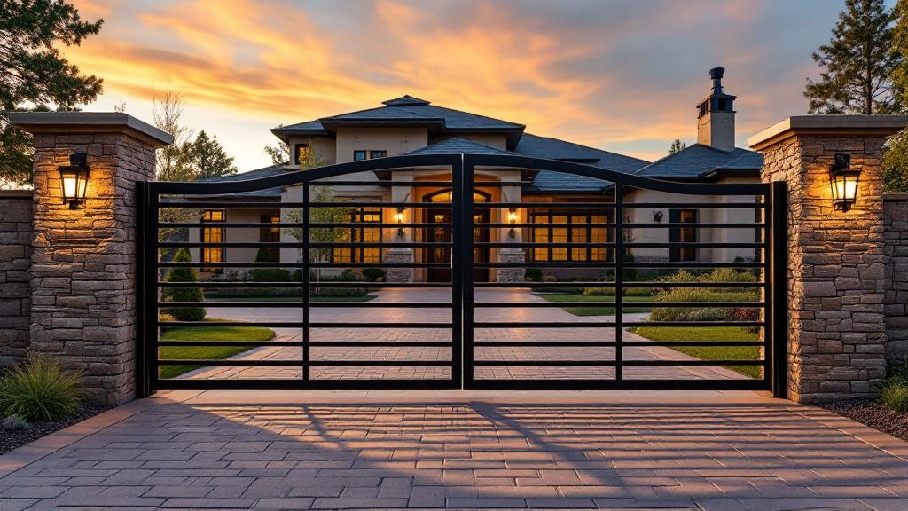 aluminum double swing driveway gate - modern horizontal bars entrance gate in Denver, Colorado