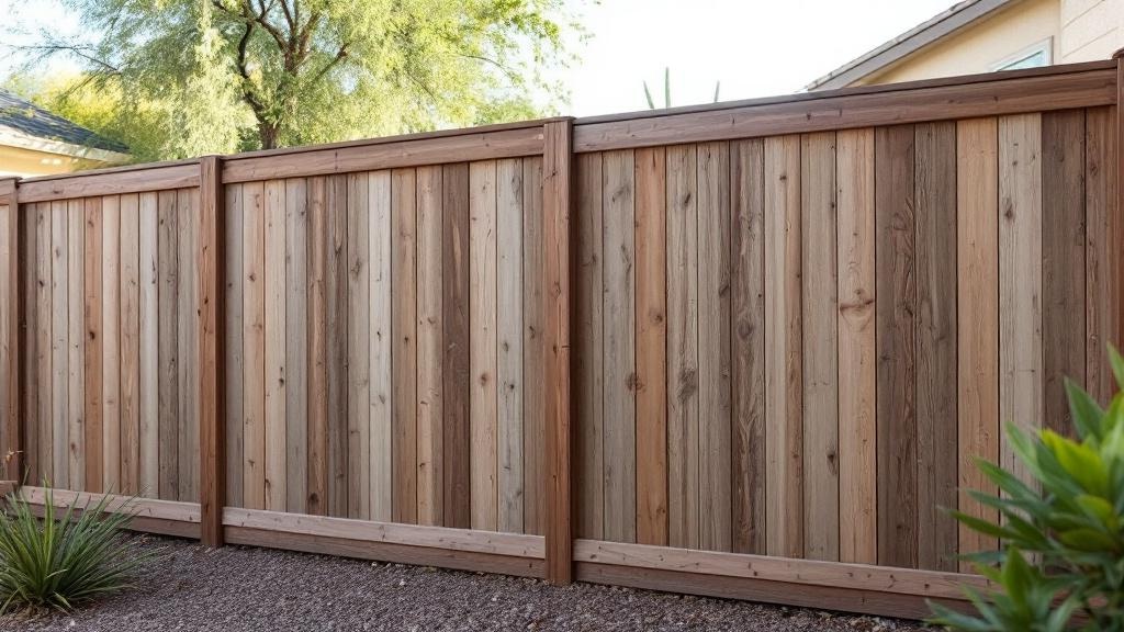 Western Red Cedar board-on-board privacy fence - 8-foot weathered gray stained wood fence installation in Phoenix, Arizona