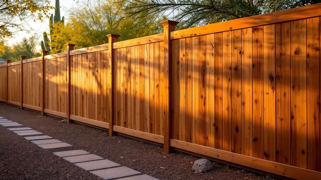 Western Red Cedar board-on-board privacy fence - 6-foot natural cedar stained wood fence installation in Phoenix, Arizona