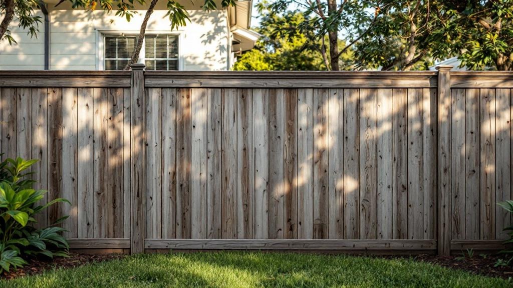 Western Red Cedar shadowbox privacy fence - 8-foot weathered gray stained wood fence installation in Miami, Florida
