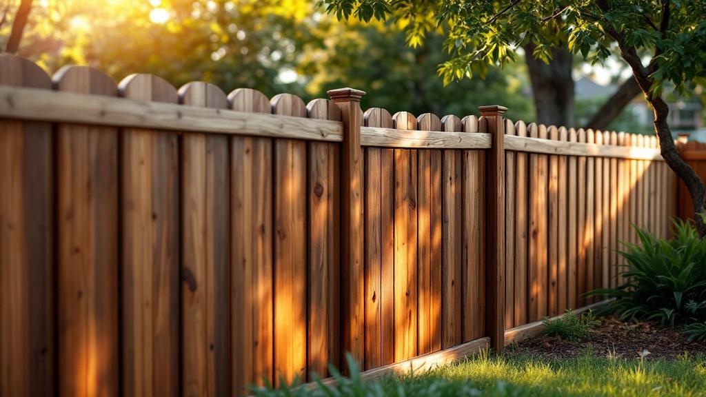 Pressure-Treated Pine dog-ear privacy fence - 6-foot dark walnut stained wood fence installation in Austin, Texas