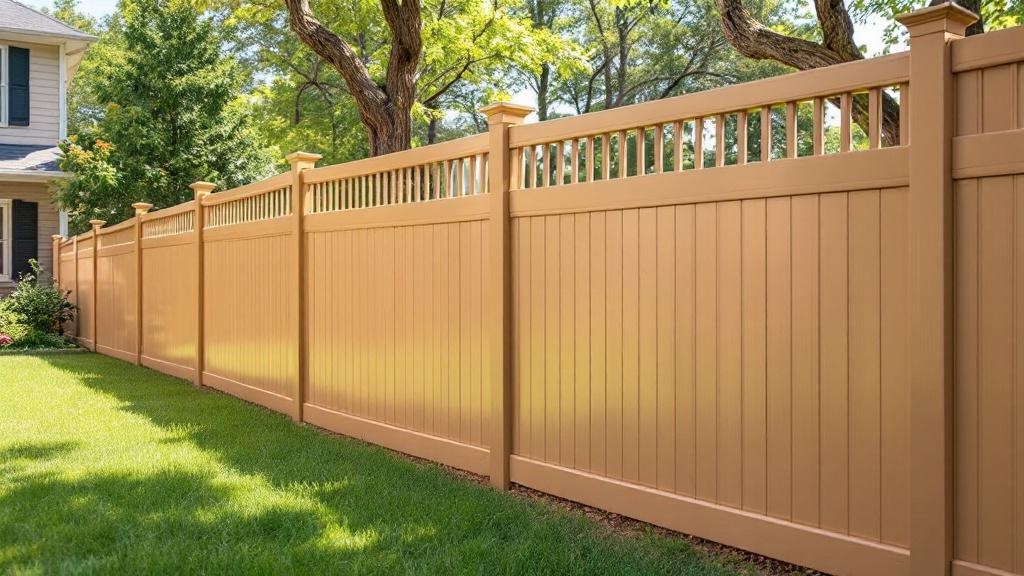 tan vinyl full privacy fence - 6-foot maintenance-free PVC fence installation in Raleigh, North Carolina