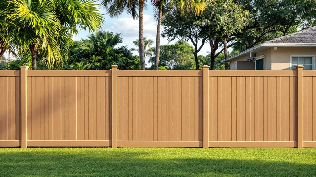 tan vinyl full privacy fence - 6-foot maintenance-free PVC fence installation in Miami, Florida