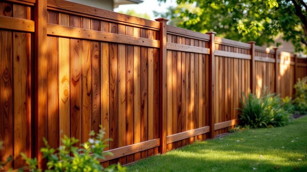 Western Red Cedar dog-ear privacy fence - 8-foot dark walnut stained wood fence installation in Denver, Colorado