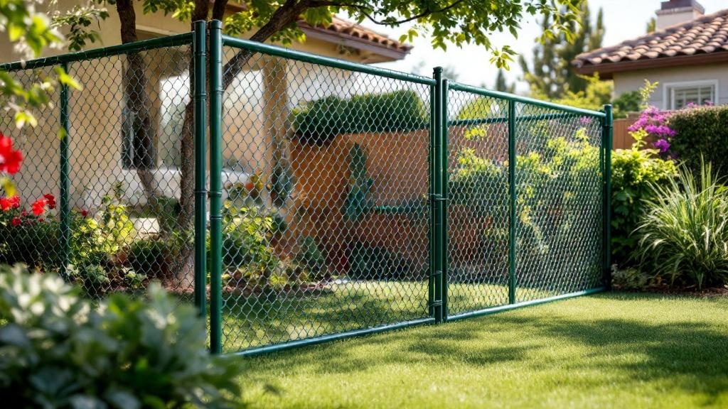 green vinyl-coated chain link fence - 6-foot dog fence installation by professional fence contractor in San Diego, California