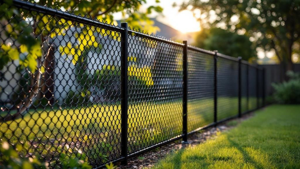 black vinyl-coated chain link fence - 6-foot boundary fence installation by professional fence contractor in Austin, Texas