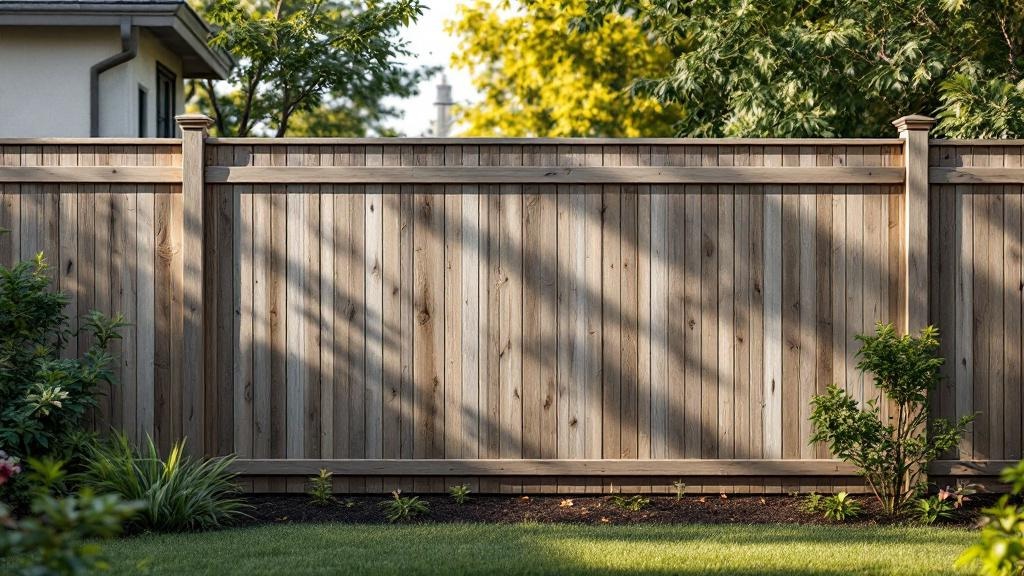 Western Red Cedar shadowbox privacy fence - 6-foot weathered gray stained wood fence installation in San Diego, California