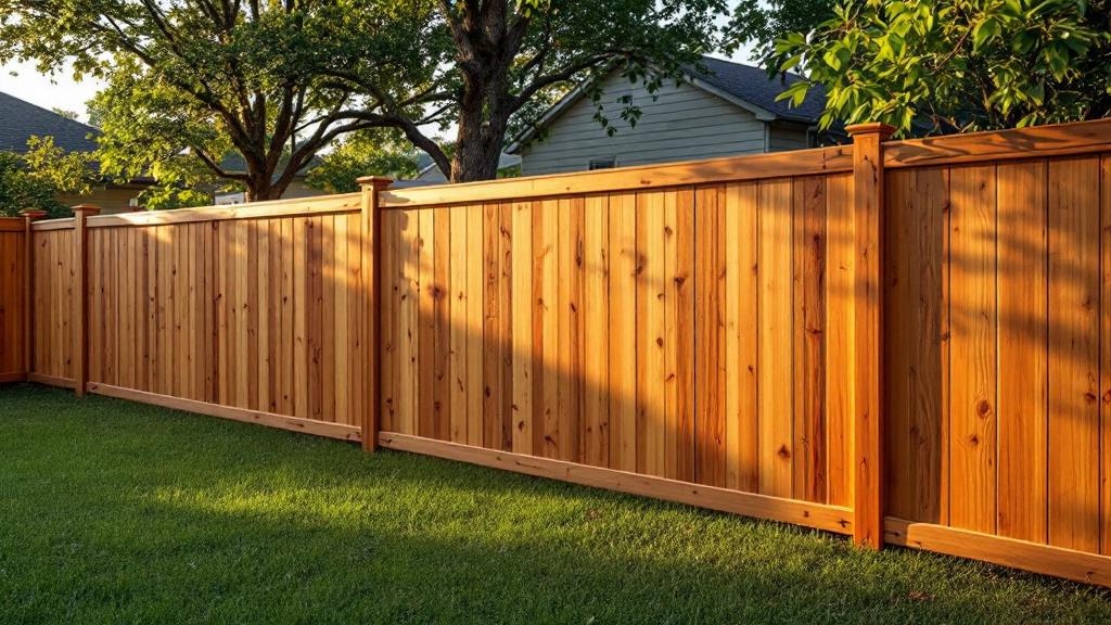 Pressure-Treated Pine dog-ear privacy fence - 6-foot natural cedar stained wood fence installation in Austin, Texas