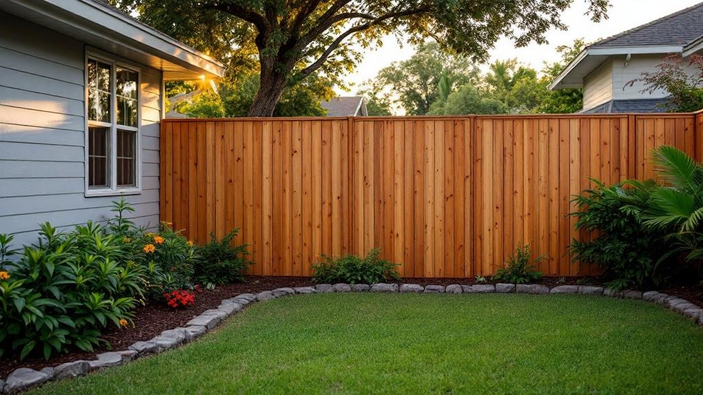 Pressure-Treated Pine board-on-board privacy fence - 6-foot honey oak stained wood fence installation in Miami, Florida