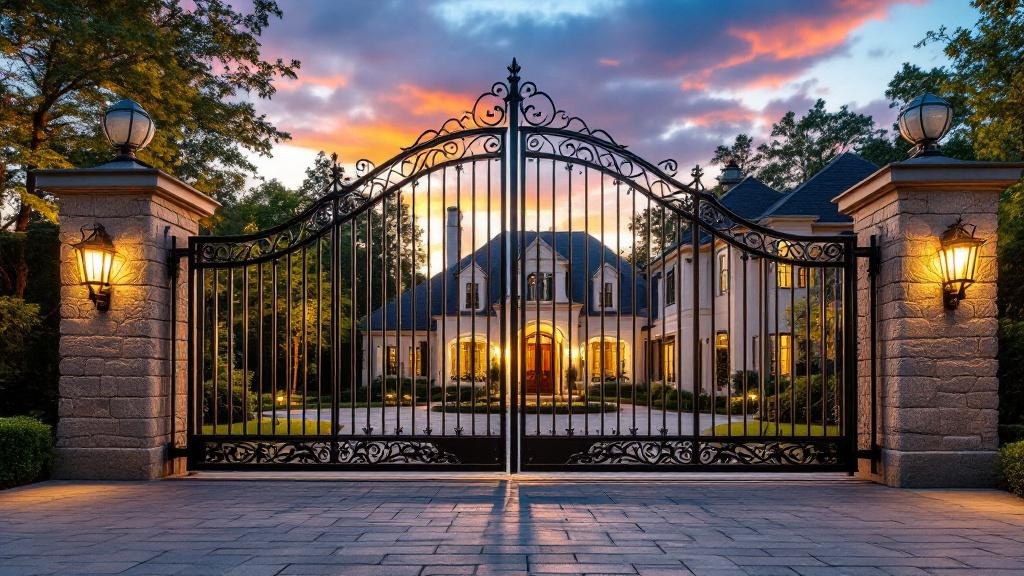 aluminum sliding driveway gate - arched top with scrollwork entrance gate in Raleigh, North Carolina