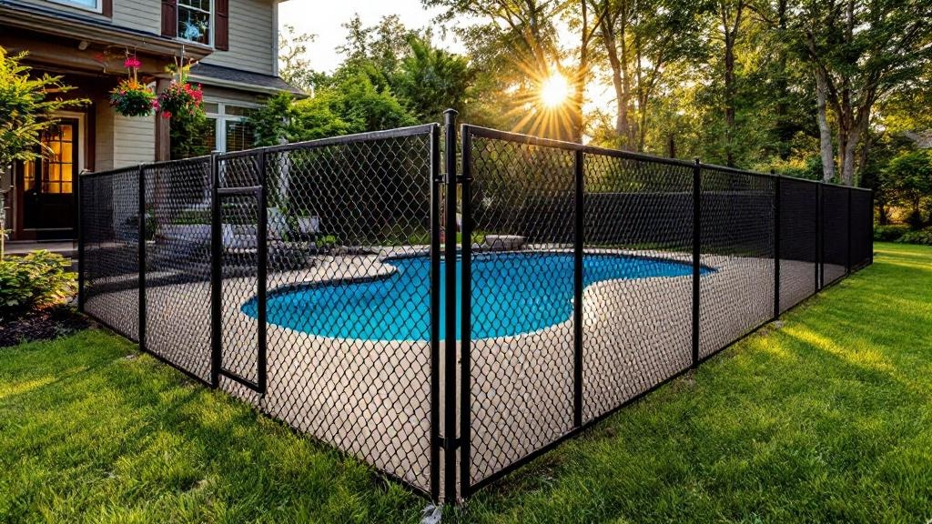 black vinyl-coated chain link fence - 5-foot pool fence installation by professional fence contractor in Nashville, Tennessee