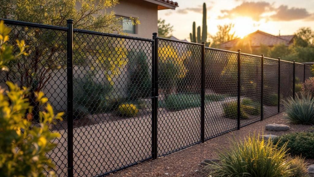 black vinyl-coated chain link fence - 6-foot dog fence installation by professional fence contractor in Phoenix, Arizona
