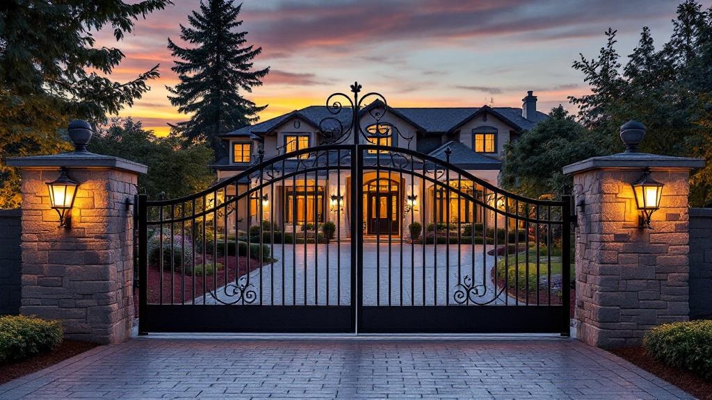 aluminum sliding driveway gate - arched top with scrollwork entrance gate in Seattle, Washington