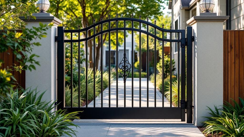 aluminum arched top walk gate - residential pedestrian gate with black iron hardware in Charlotte, North Carolina