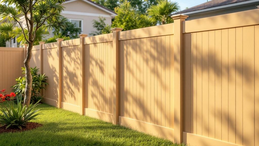 tan vinyl semi-privacy fence - 6-foot maintenance-free PVC fence installation in Miami, Florida