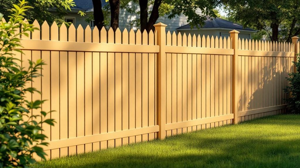 tan vinyl picket fence - 4-foot maintenance-free PVC fence installation in Charlotte, North Carolina