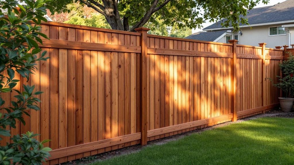 Western Red Cedar dog-ear privacy fence - 8-foot natural cedar stained wood fence installation in San Diego, California