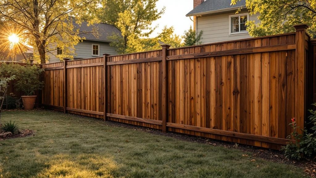 Pressure-Treated Pine dog-ear privacy fence - 8-foot dark walnut stained wood fence installation in Denver, Colorado