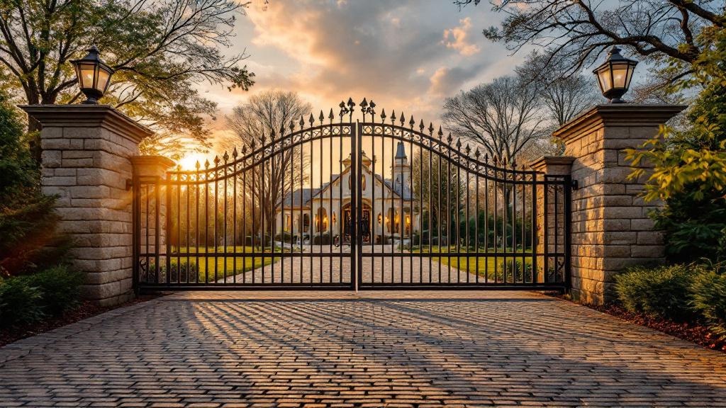 wrought iron sliding driveway gate - classic picket with finials entrance gate in Nashville, Tennessee