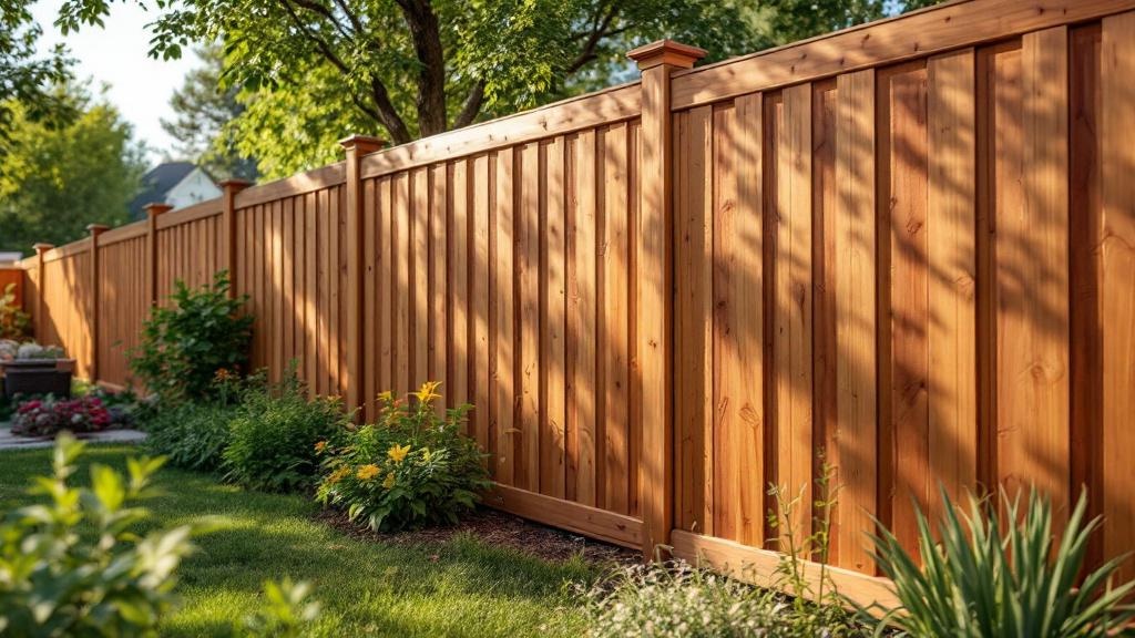 Western Red Cedar board-on-board privacy fence - 8-foot honey oak stained wood fence installation in Denver, Colorado