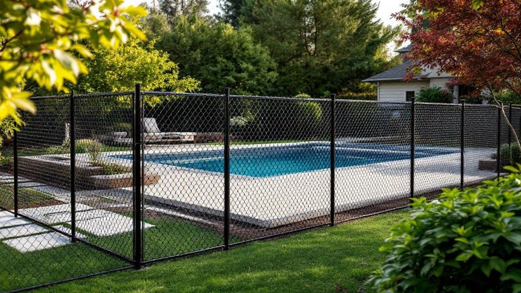 black vinyl-coated chain link fence - 8-foot pool fence installation by professional fence contractor in Seattle, Washington